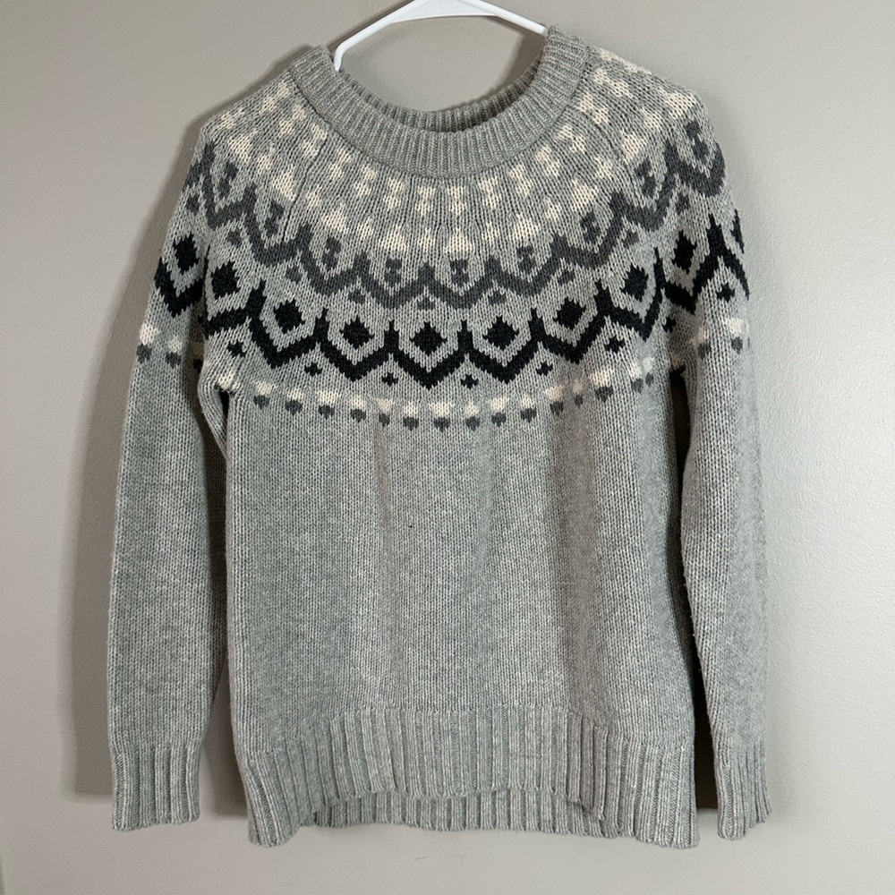 J. Crew Ivan Merino Wool Blend Fair Isle Sweater in Grey Size XS